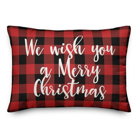 Creative Products We Wish You A Merry Christmas in Buffalo Check Plaid 14x20 Spun Poly Pillow