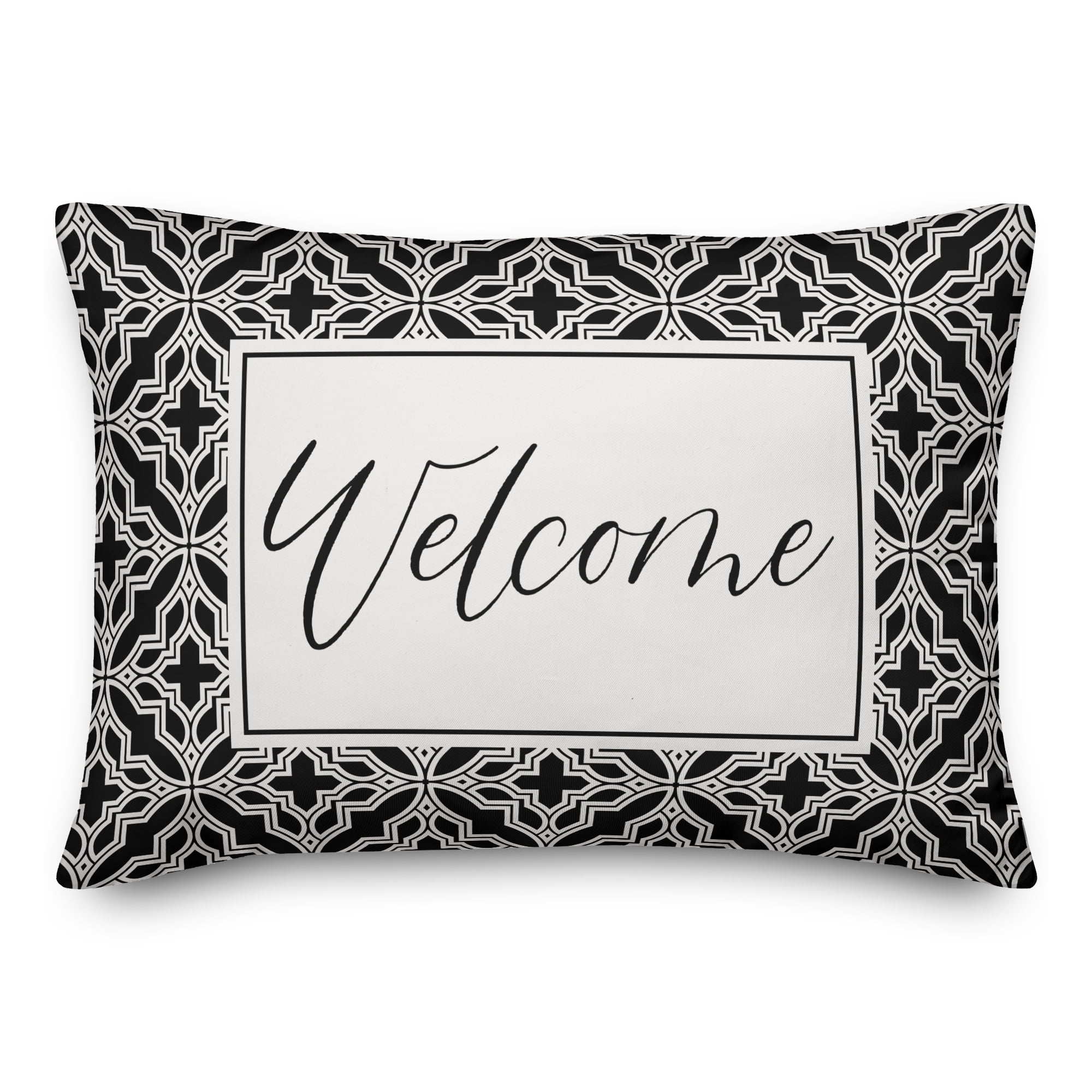 Creative Products Welcome Black and White Geometric Quatrefoils 14x20 Indoor / Outdoor Pillow