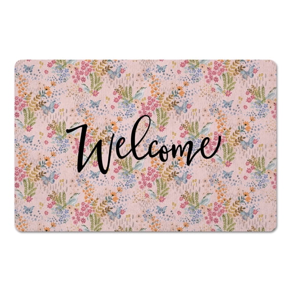 Creative Products Welcome Butterfly Bird Floral on Pink 18 x 27 Floor Mat