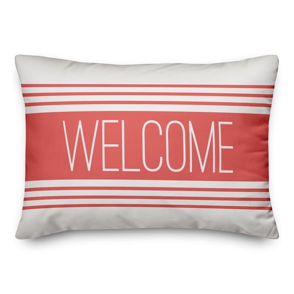 Creative Products Welcome Farmhouse Stripes Coral 14x20 Indoor / Outdoor Pillow