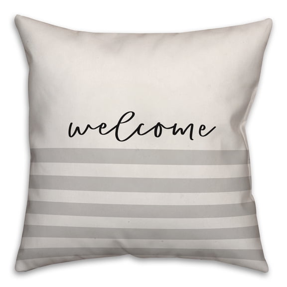 Creative Products Welcome Gray Stripes Pattern 16x16 Spun Poly Pillow