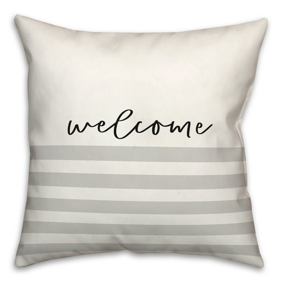 Creative Products Welcome Gray Stripes Pattern 18x18 Spun Poly Pillow