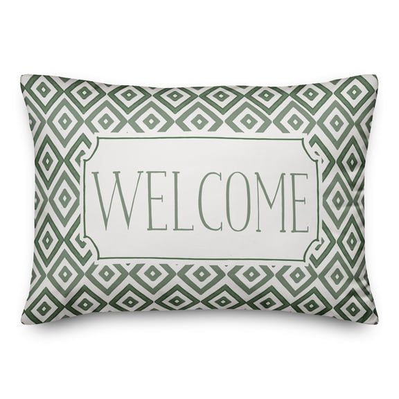 Creative Products Welcome Green and White Tile Diamonds 14x20 Indoor / Outdoor Pillow