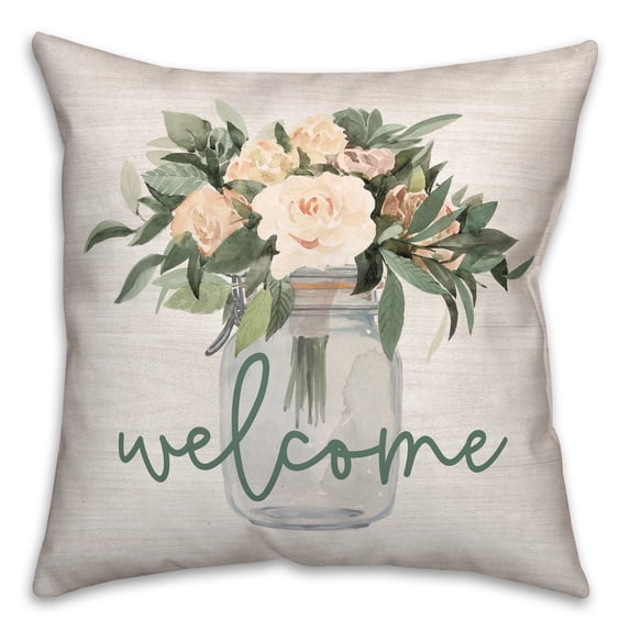 Creative Products Welcome Jar of Flowers 18x18 Spun Poly Pillow