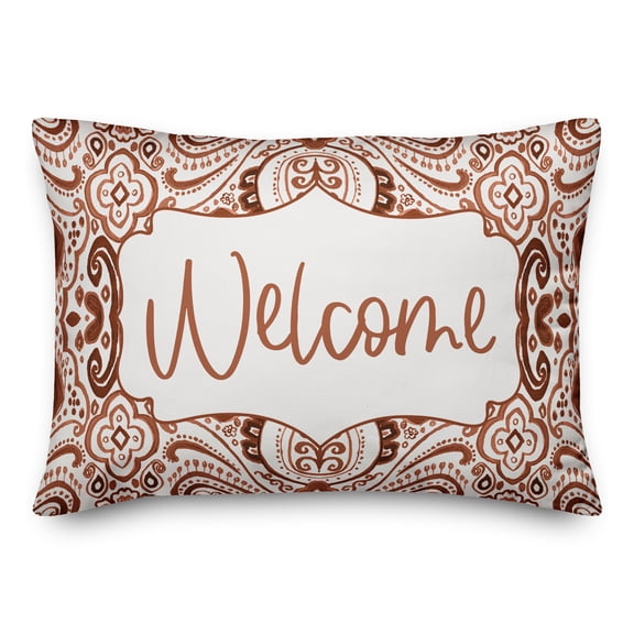 Creative Products Welcome Orange and White Paisley Pattern 14x20 Indoor / Outdoor Pillow