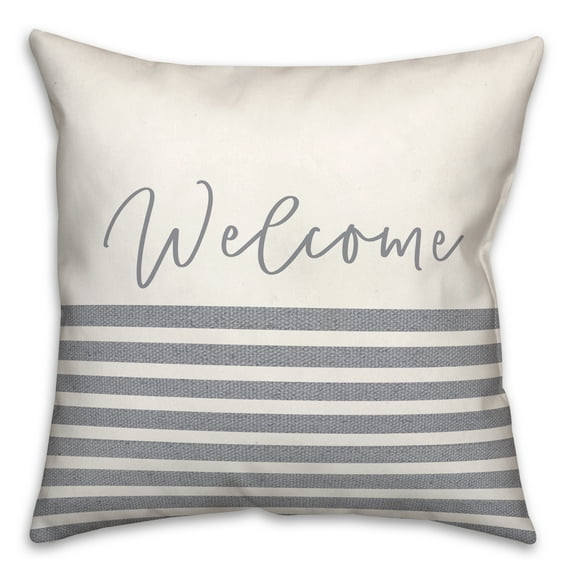 Creative Products Welcome Stripes Blue 16 x 16 Indoor / Outdoor Pillow