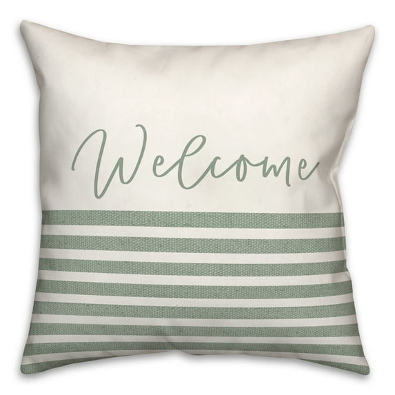 Creative Products Welcome Stripes Green 20 x 20 Indoor / Outdoor Pillow