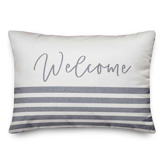Creative Products Welcome Stripes Blue 14 x 20 Indoor / Outdoor Pillow