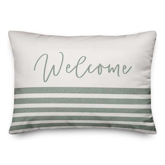 Creative Products Welcome Stripes Green 14 x 20 Indoor / Outdoor Pillow