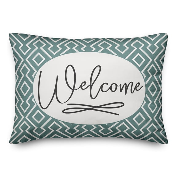 Creative Products Welcome Teal and White Geometric Print 14x20 Indoor / Outdoor Pillow