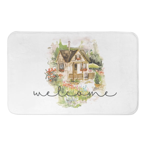 Creative Products Welcome Watercolor Cottage 34x21 Bath Mat