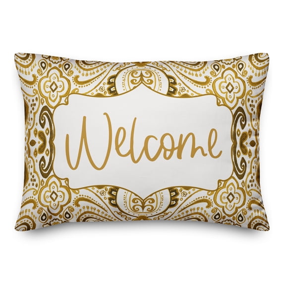 Creative Products Welcome Yellow and White Paisley Pattern 14x20 Indoor / Outdoor Pillow
