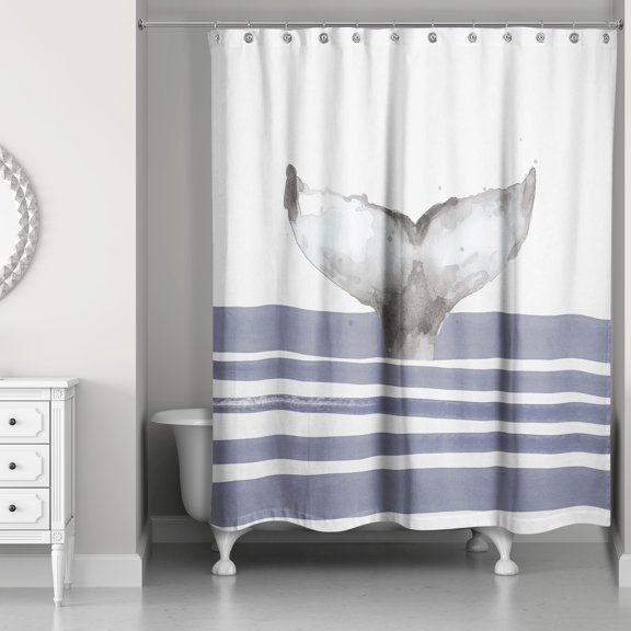 Creative Products Whale Tail Stripes Navy 71x74 Shower Curtain