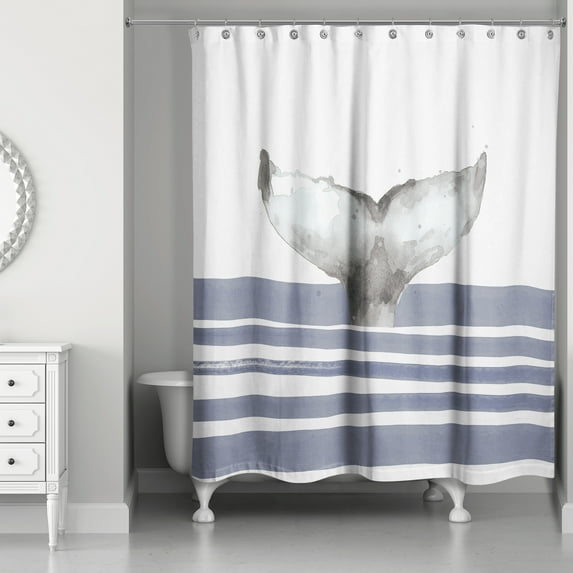 Creative Products Whale Tail Stripes Navy 71x74 Shower Curtain
