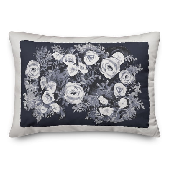 Creative Products Whit and Blue Floral 20 x 14 Spun Poly Pillow