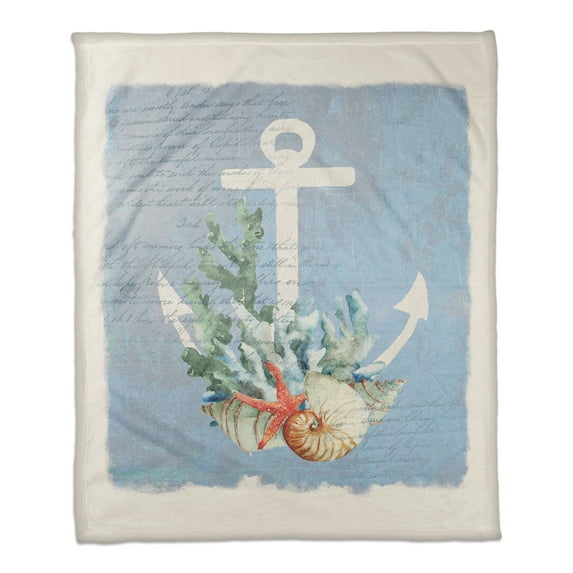 Creative Products White Anchor On Bluel 50x60 Coral Fleece Blanket