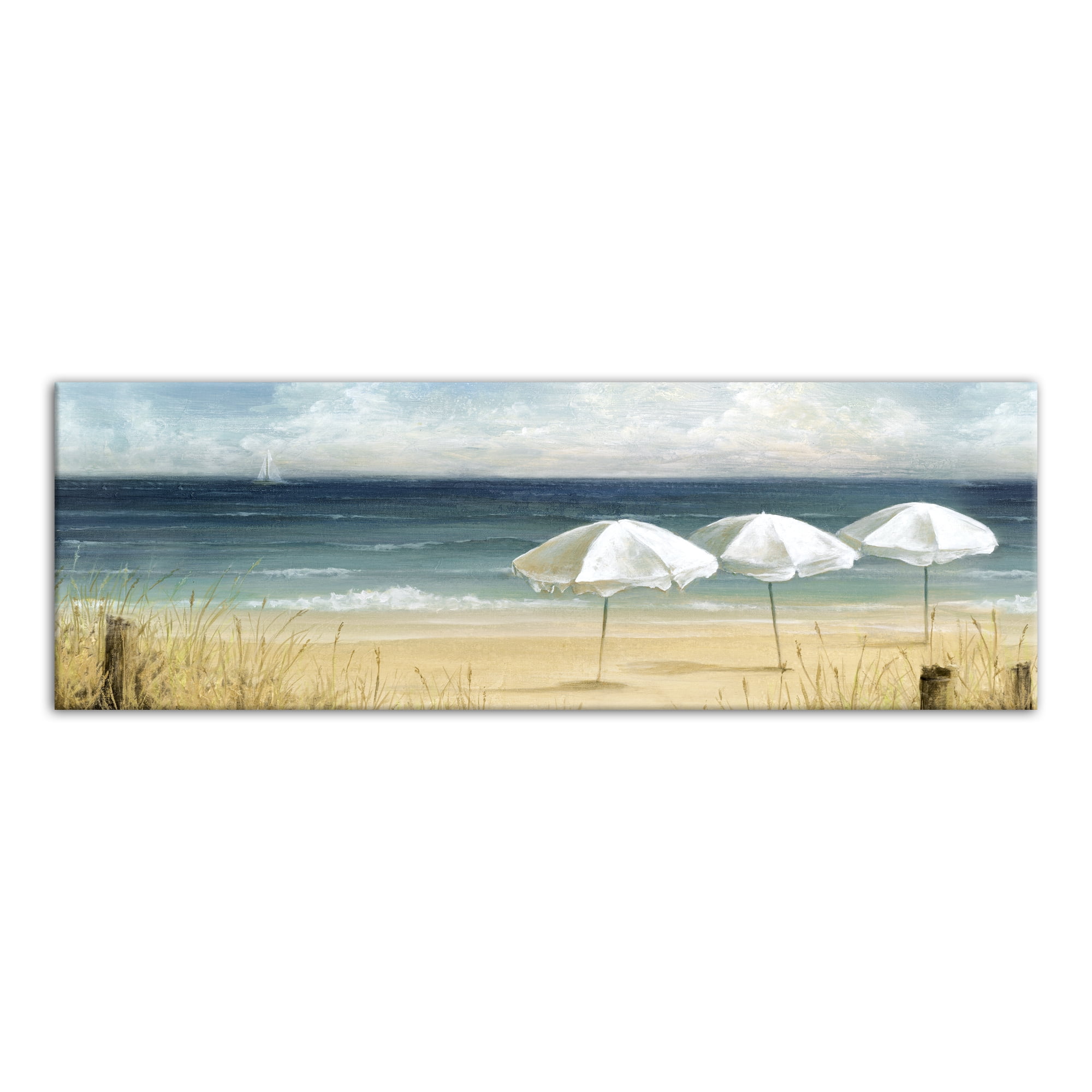 Shades of Summer Blue Beach Umbrellas Canvas Art Print 12" x 36"