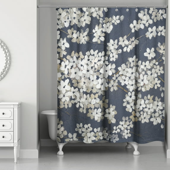 Creative Products White Blossoms on Navy 71x74 Shower Curtain