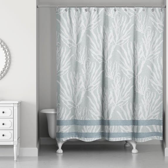 Creative Products White Coral Blue Stripe on Blue 71x74 Shower Curtain