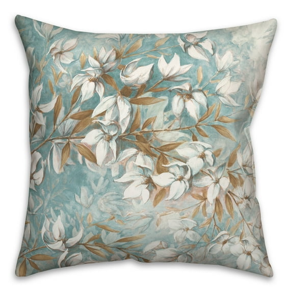 Creative Products White Florals on Blue 18x18 Spun Poly Pillow