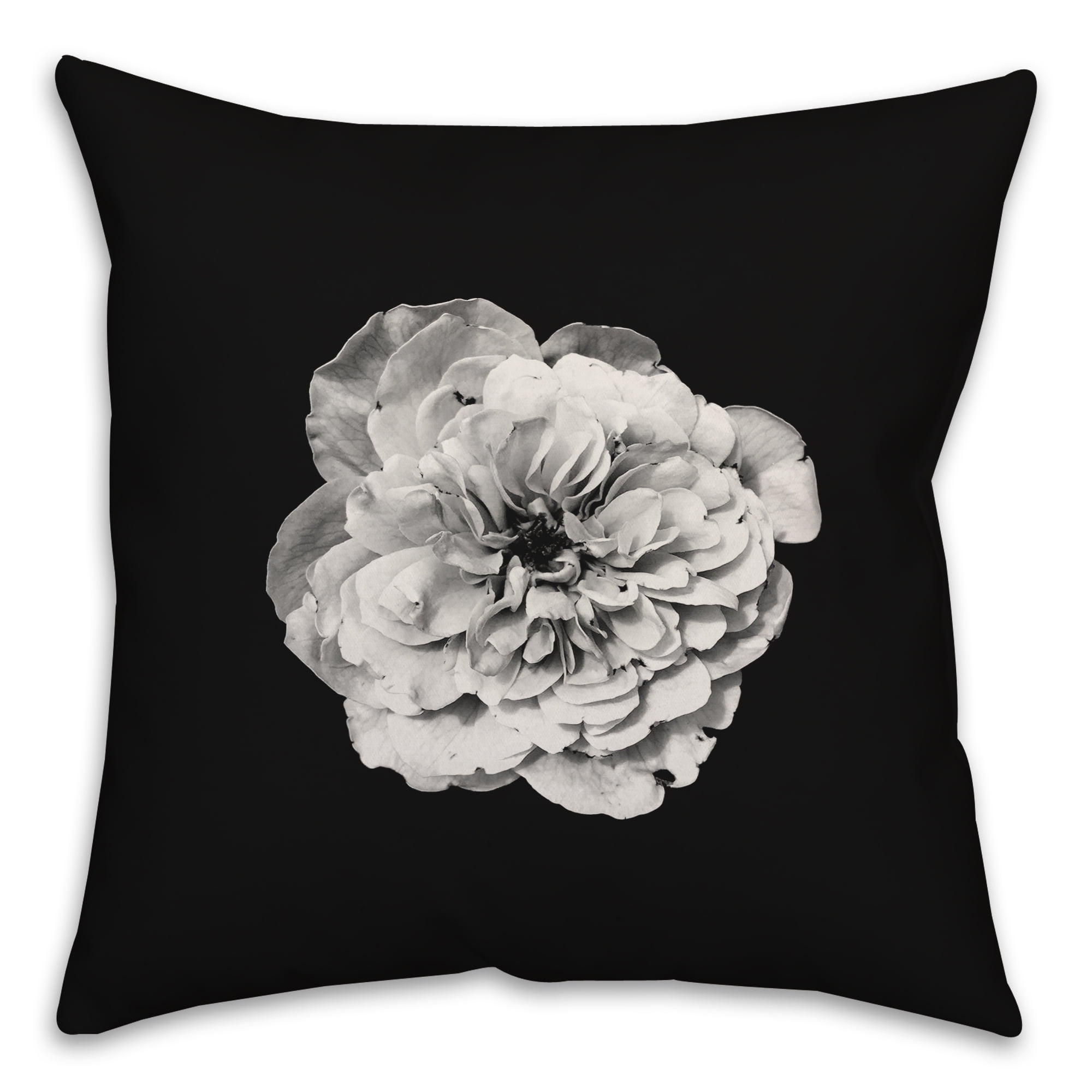 18" Black and White Polyester Flower Square Throw Pillow