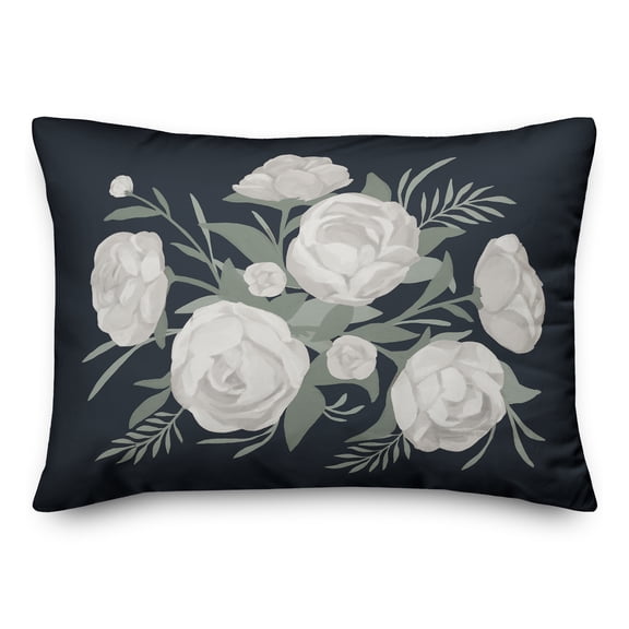 Creative Products White Flowers On Navy 20 x 14 Spun Poly Pillow