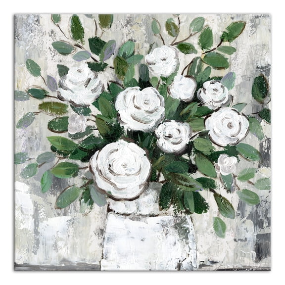 Creative Products White Painterly Roses 40x40 Canvas Wall Art