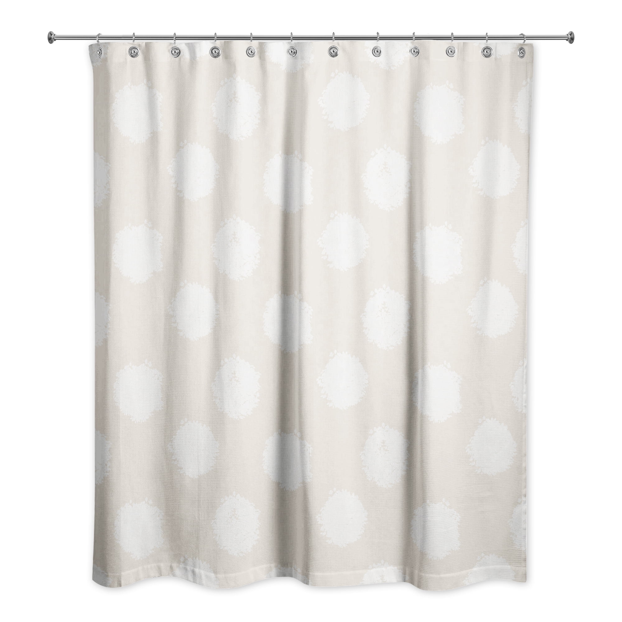 Cream and White Polka Dot Fabric Shower Curtain with Liner