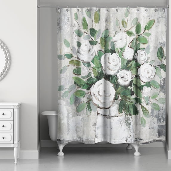 Creative Products White Roses 71x74 Shower Curtain