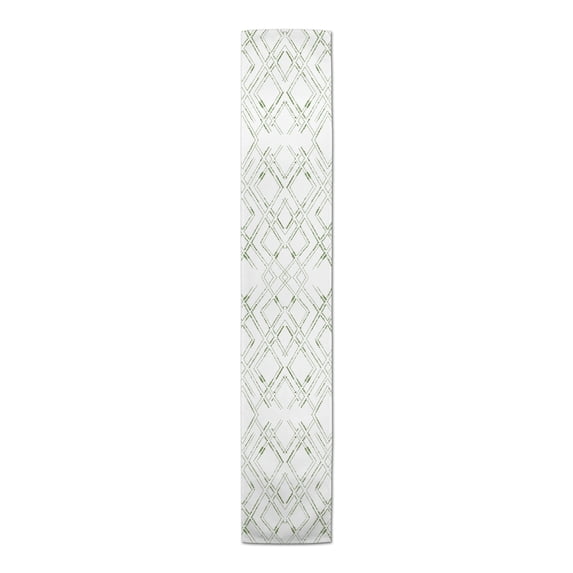 Creative Products White and Green Diamond 16 x 90 Cotton Twill Table Runner