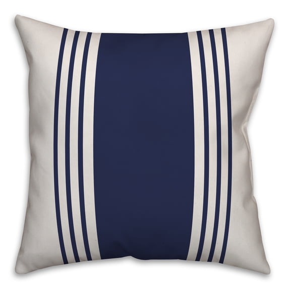 Creative Products White and Navy Farmhouse Stripe 20x20 Spun Poly Pillow