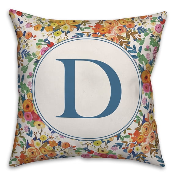 Creative Products Wildflower Monogram - D 18x18 Spun Poly Pillow