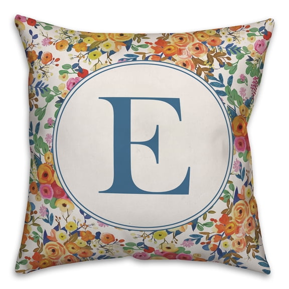 Creative Products Wildflower Monogram - E 18x18 Spun Poly Pillow