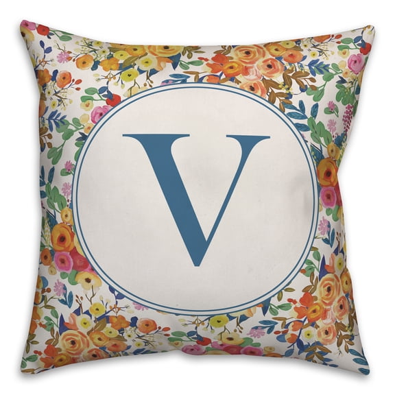 Creative Products Wildflower Monogram - V 18x18 Spun Poly Pillow