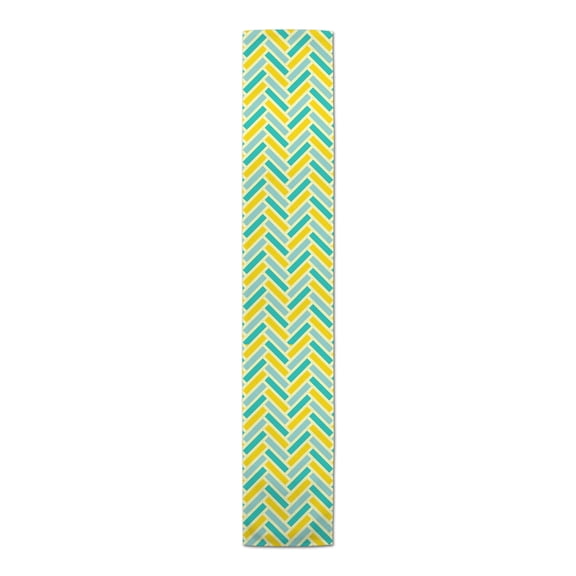 Creative Products Yellow Blue Herringbone 16x72 Cotton Twill Table Runner