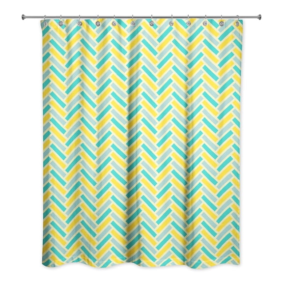 Creative Products Yellow Blue Herringbone 71x74 Shower Curtain