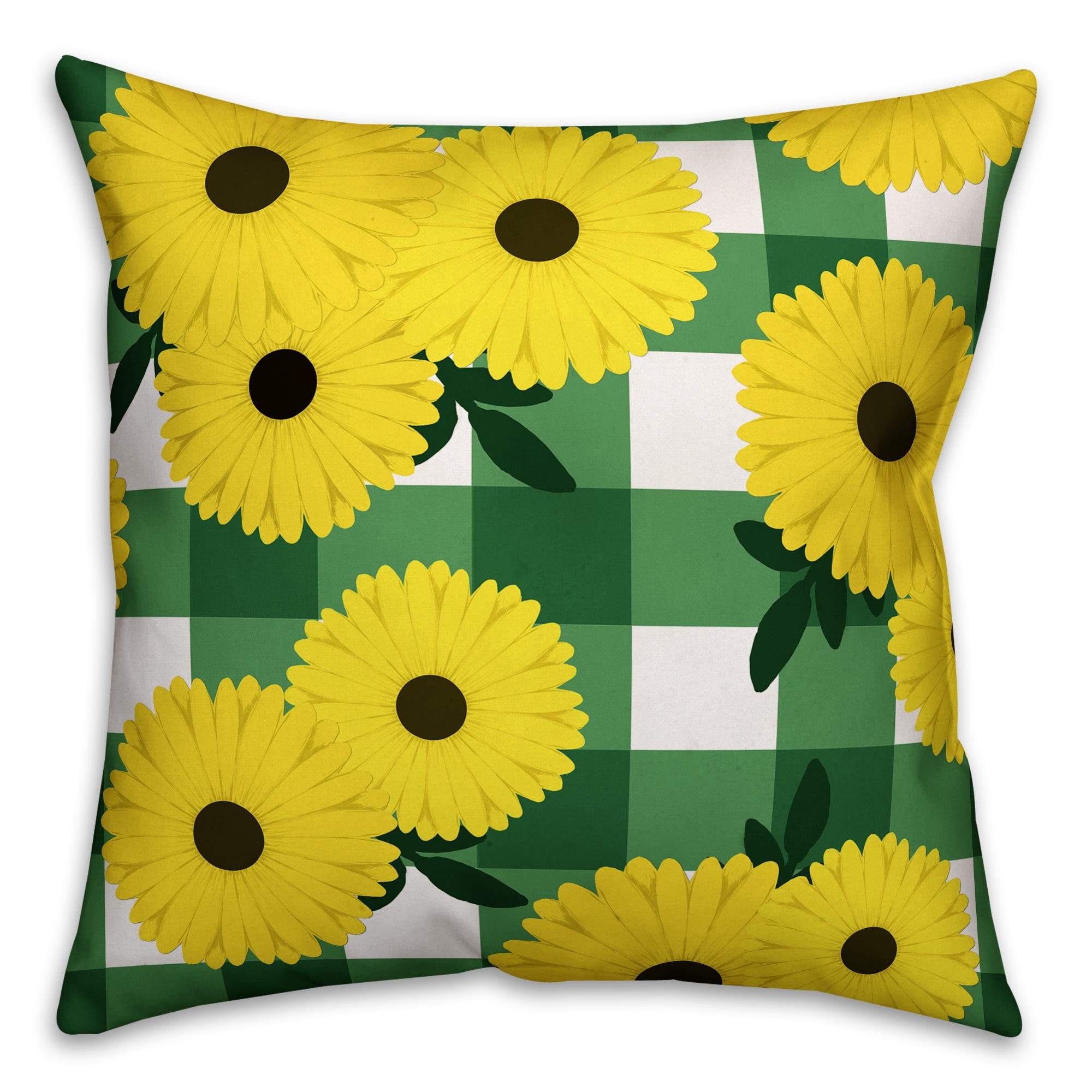 Creative Products Yellow Daisy Buffalo Check 18x18 Indoor / Outdoor Pillow