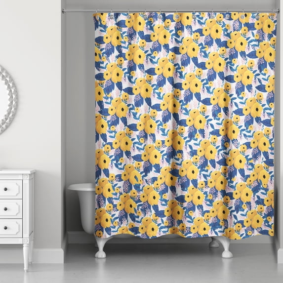 Creative Products Yellow Floral Pattern 71x74 Shower Curtain