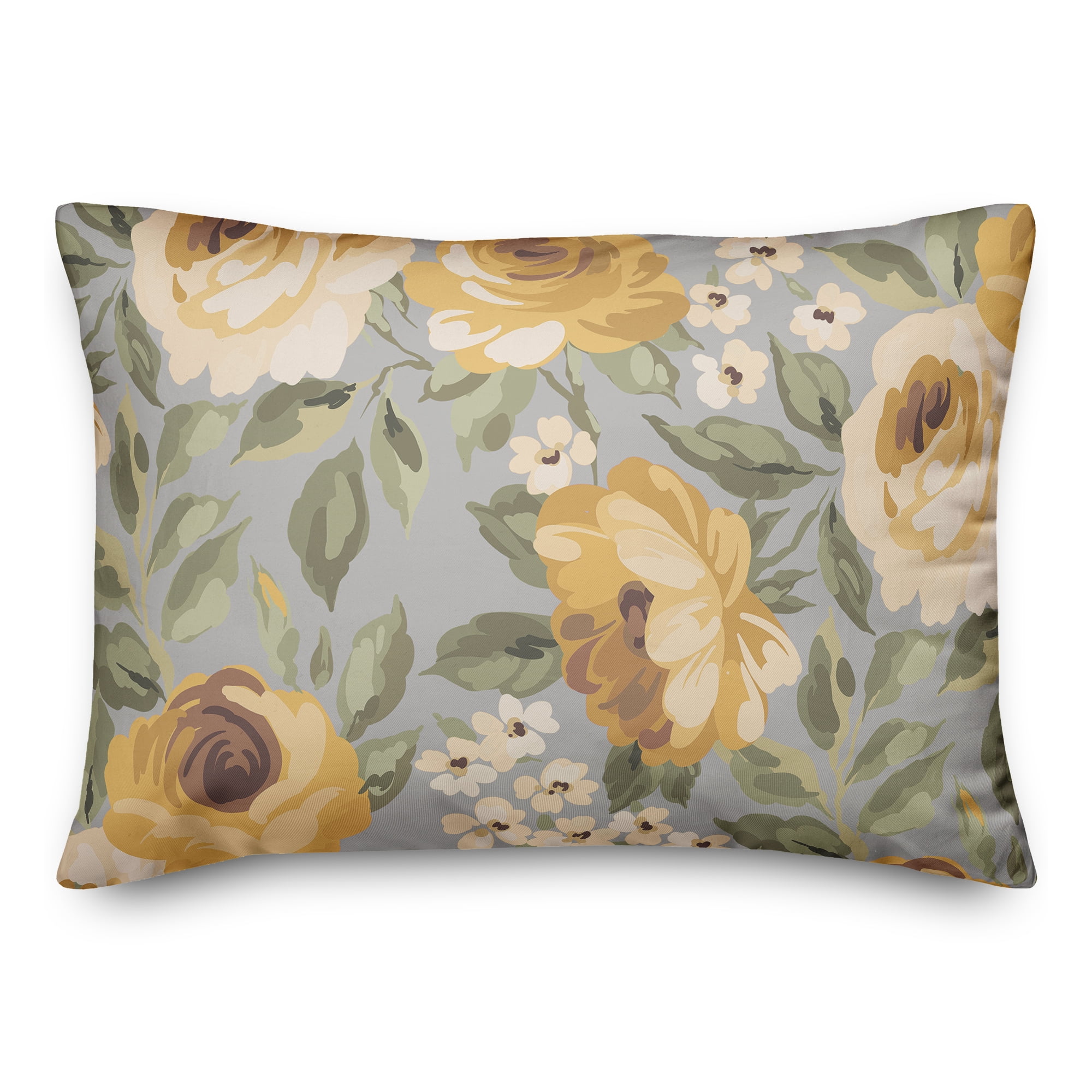 Creative Products Yellow Flowers Gray 14 x 20 Indoor / Outdoor Pillow