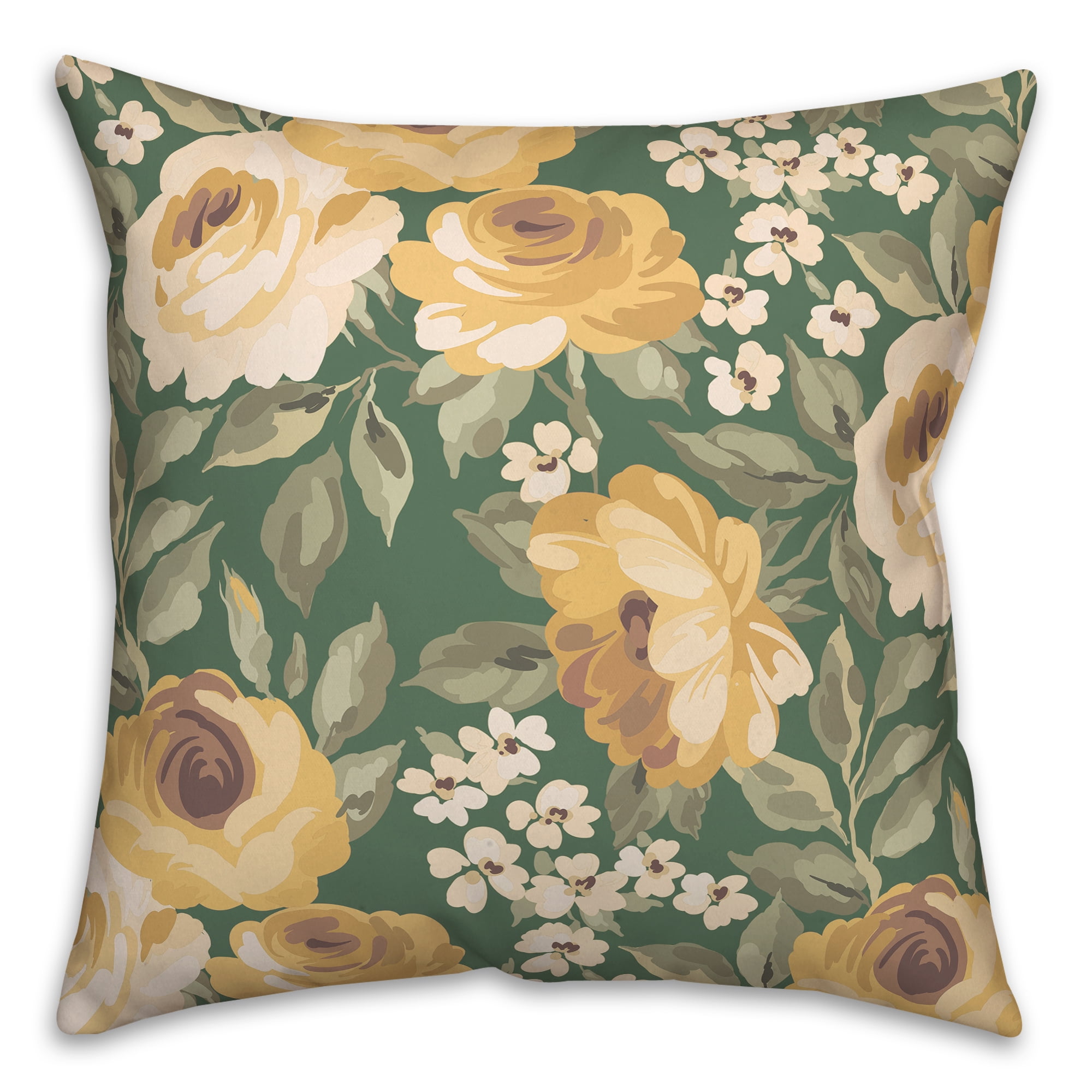 Creative Products Yellow Flowers Green 18 x 18 Indoor / Outdoor Pillow