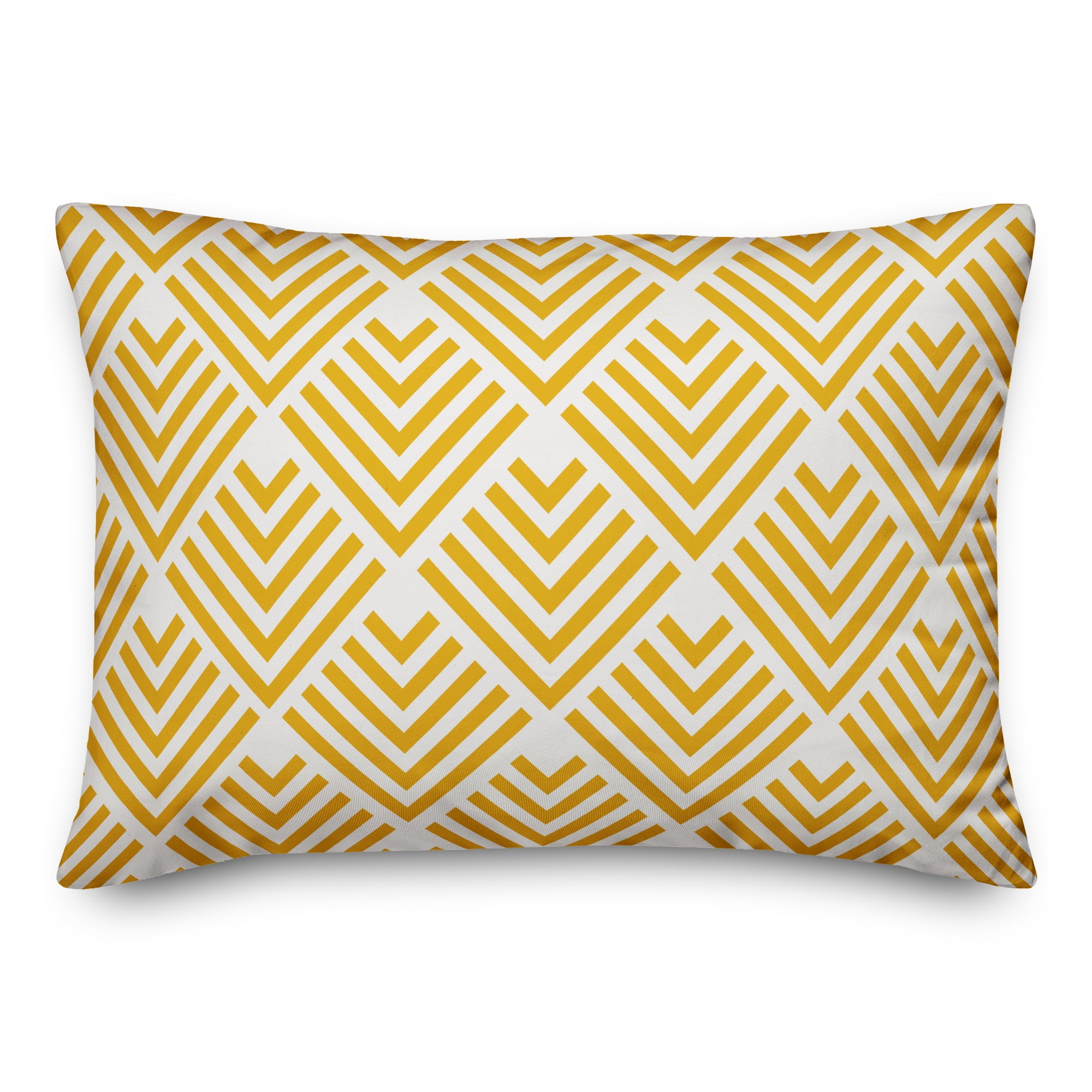 Yellow and White Geometric Spun Polyester Throw Pillow