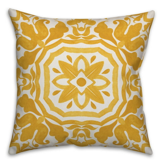 Creative Products Yellow Watercolor Damask Tile 16x16 Spun Poly Pillow