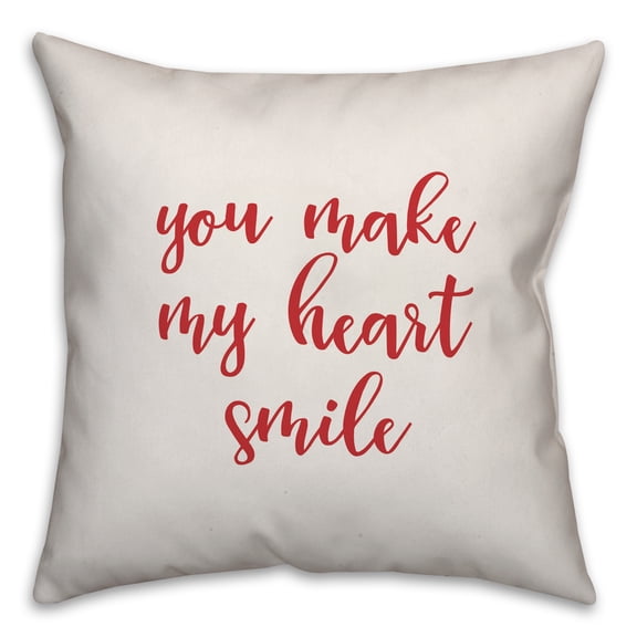 Creative Products You Make My Heart Smile in Red Text on White 16x16 Spun Poly Pillow