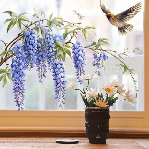 Creative Purple Flower Vine Branches Window Stickers - Elegant Static Cling Decals for Home and Office Decor