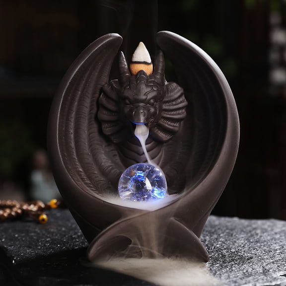Creative Purple Sand Bat Pterosaur Backflow Incense Burner with LED Light Aromatherapy Furnace Holder Home Craft Ornaments