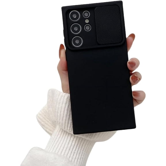 Creative Push Window Solid Colour Phone Case, Full Lens Protection, Soft Silicone Material, Drop Proof, for Samsung Galaxy S23 S22 S21 S20 Ultra Plus FE Phone Case (Black,S23)