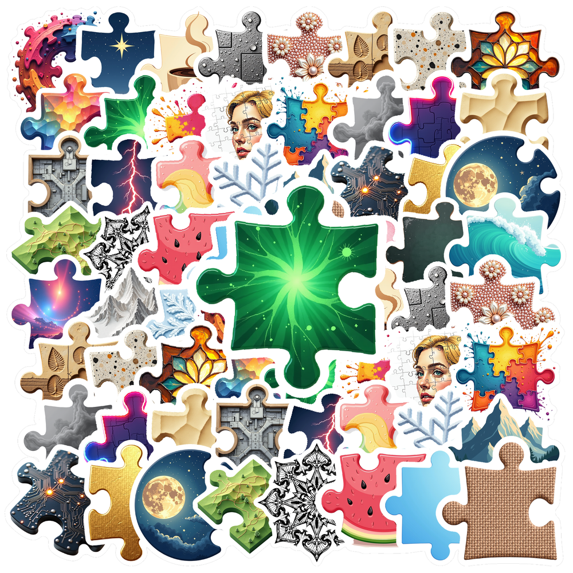 Creative Puzzle Theme Stickers, Waterproof Puzzle Theme Sticker for Water Bottle Laptop Phone Cases Planner Skateboard Luggage Helmet Party Favor Decor, Ideal for Adults Teens Teacher Rewards