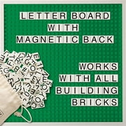 Creative QT Brick Building Letter Board - with Over 285 StoryBricks Letters and Symbols - Changeable Building Brick Message Board with Letters and Magnetic Backing - Green 10 x 10 Inch