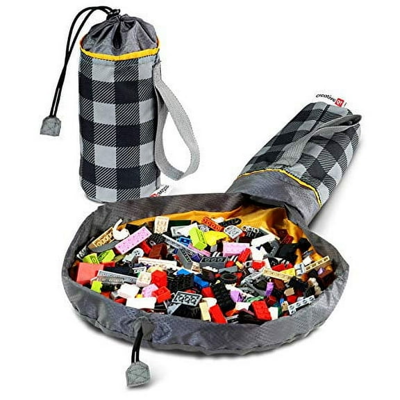 Creative QT SlideAway, Buffalo Check Print, On-The-Go Mini Storage Bag and Table Top Play Mat For Kids and Toddlers, Room and Travel Toy Organizer
