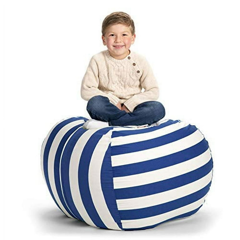 Creative QT Stuff n Sit Extra Large 38 Bean Bag Storage Cover for Stuffed Animals Toys Blue White Stripe Toddler Kids Rooms Organizer Giant Beanbag Great